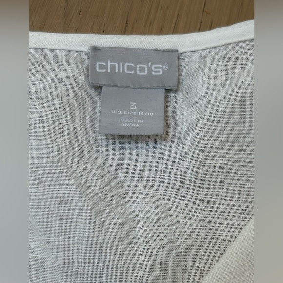 Chico's Linen Blend Blouse with Navy Blue Embroidery - Picture 5 of 11